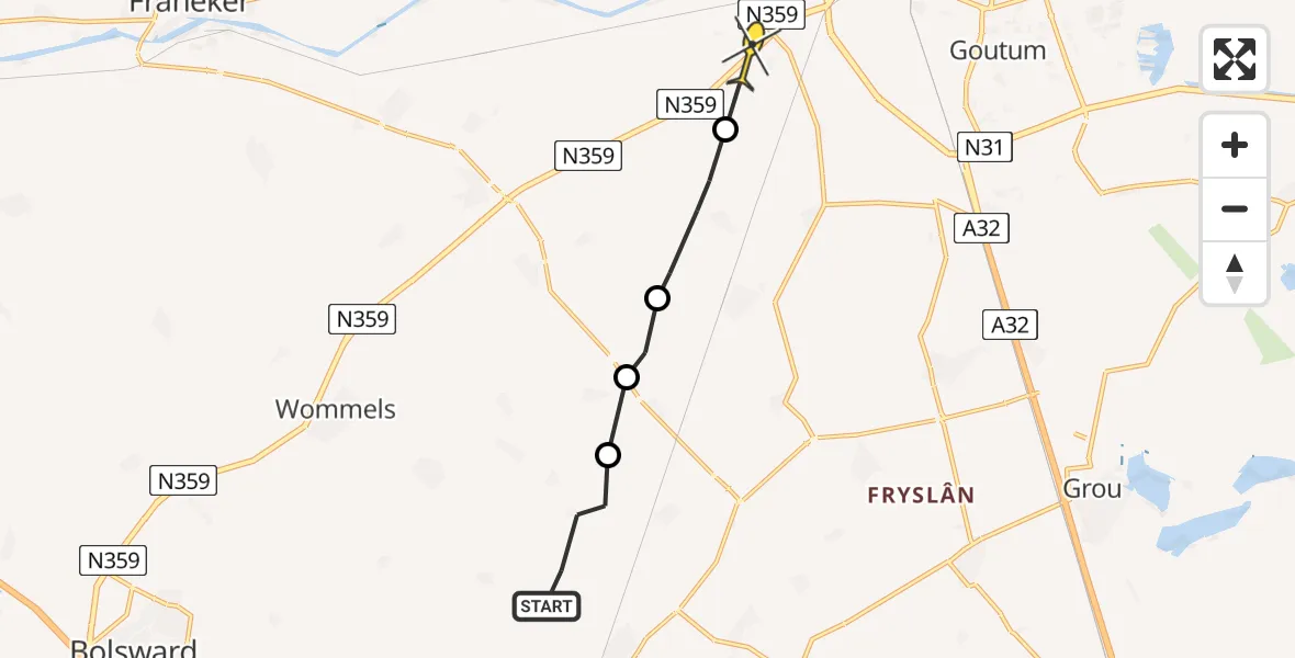 Routekaart van de vlucht: Ambulanceheli naar Boksum, Buorren