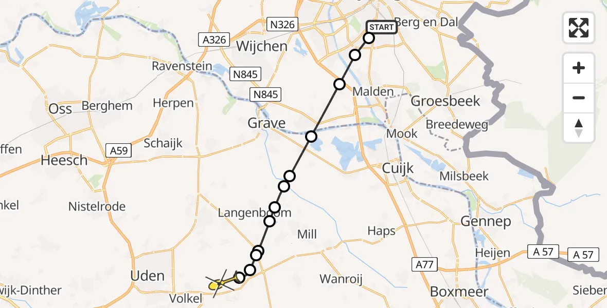 Routekaart van de vlucht: Lifeliner 3 naar Vliegbasis Volkel, Citroenvlinderstraat