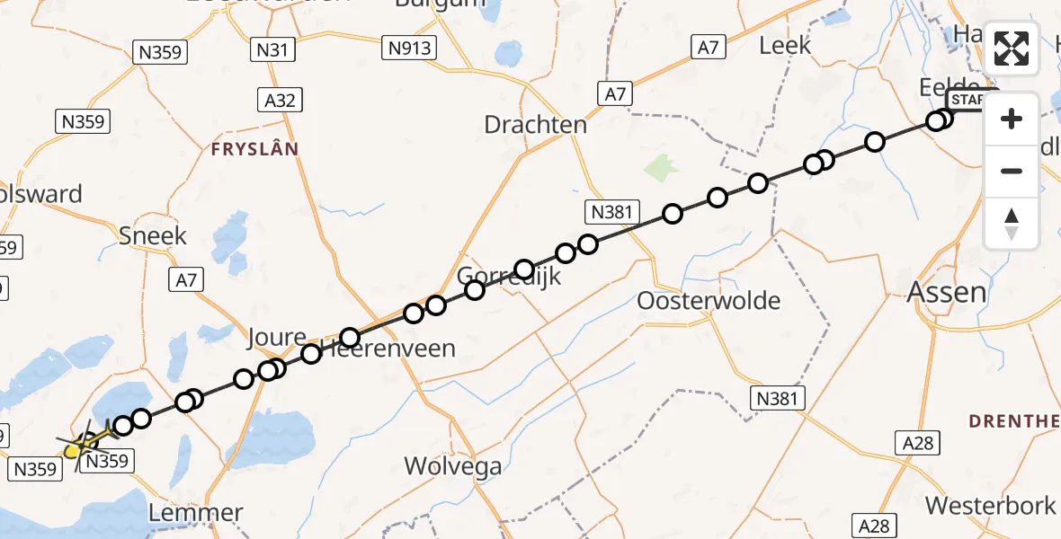 Routekaart van de vlucht: Lifeliner 4 naar Balk, Homsteeg