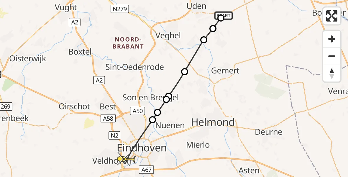 Routekaart van de vlucht: Lifeliner 3 naar Eindhoven, Korte Heikantstraat