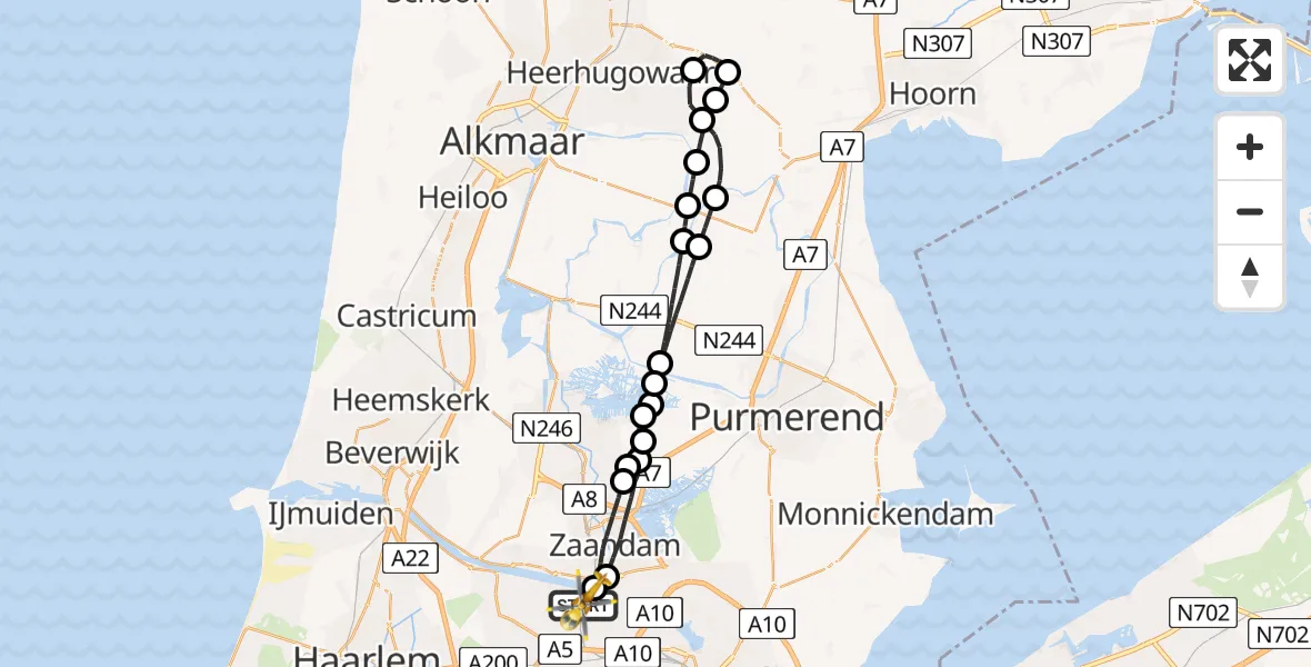 Vluchtroute Traumahelikopter van Amsterdam Heliport naar Amsterdam Heliport