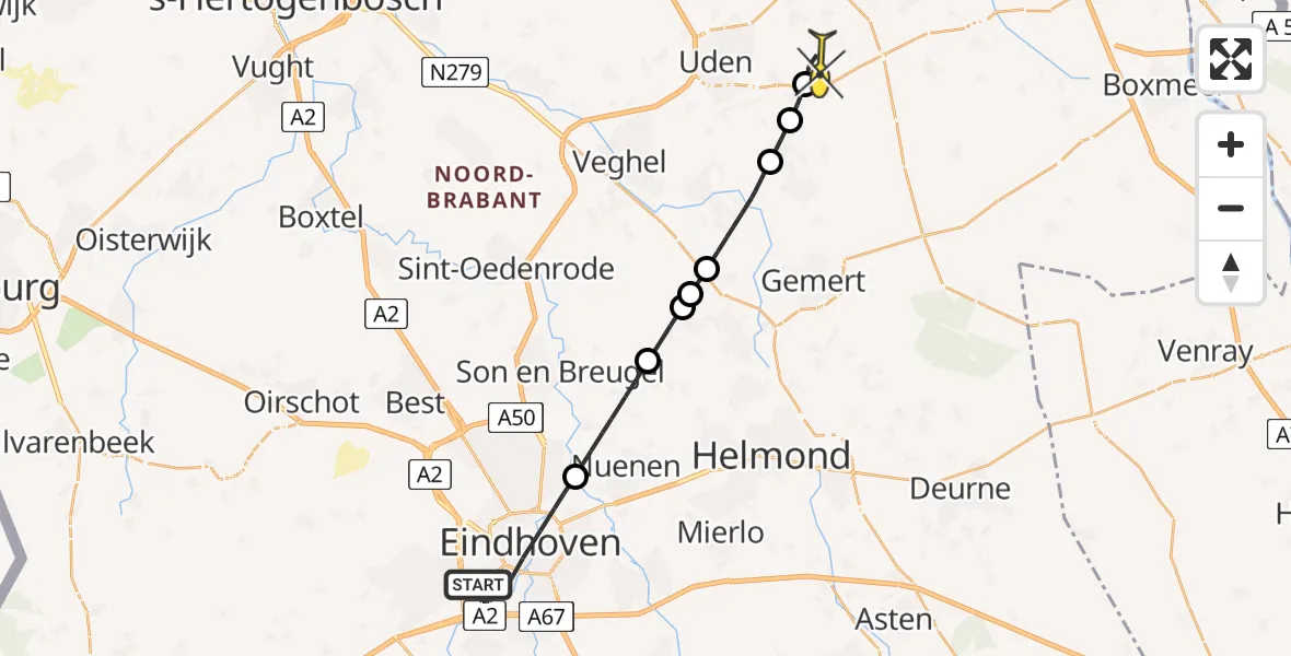 Routekaart van de vlucht: Lifeliner 3 naar Vliegbasis Volkel, Allersma