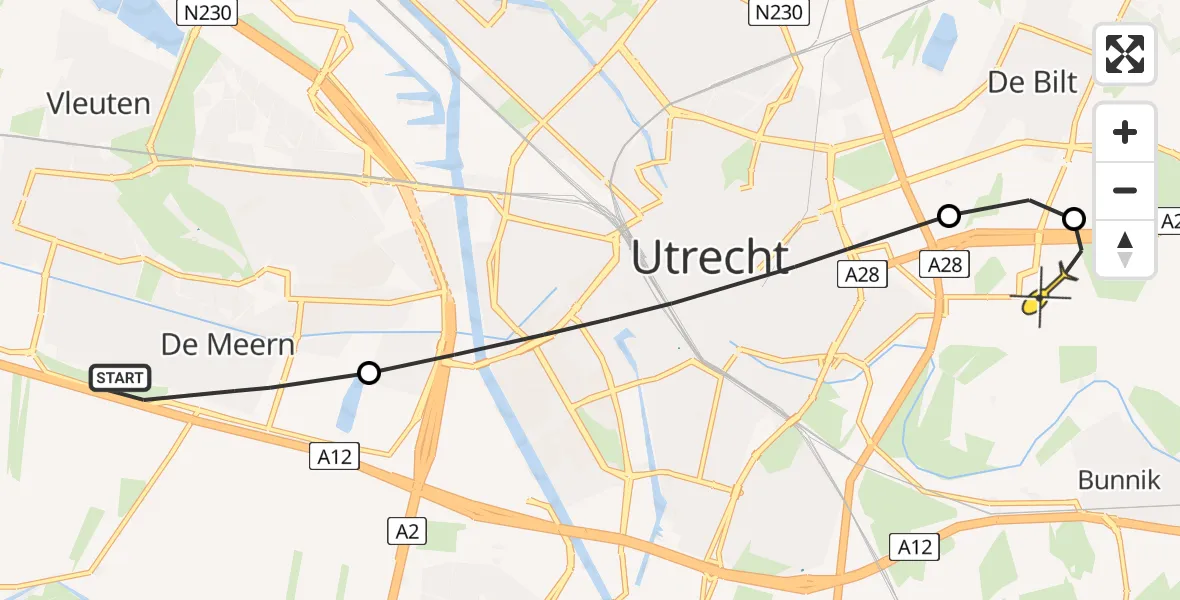 Routekaart van de vlucht: Lifeliner 2 naar Universitair Medisch Centrum Utrecht, Oudenrijnsingel