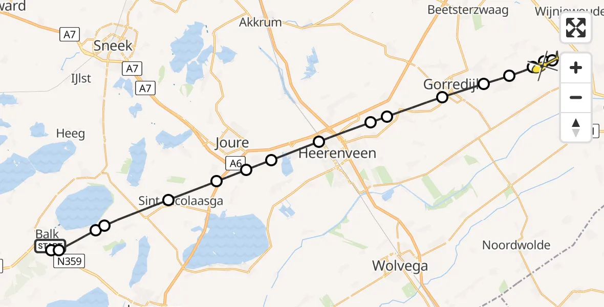 Routekaart van de vlucht: Lifeliner 4 naar Hoornsterzwaag, Lynbaen