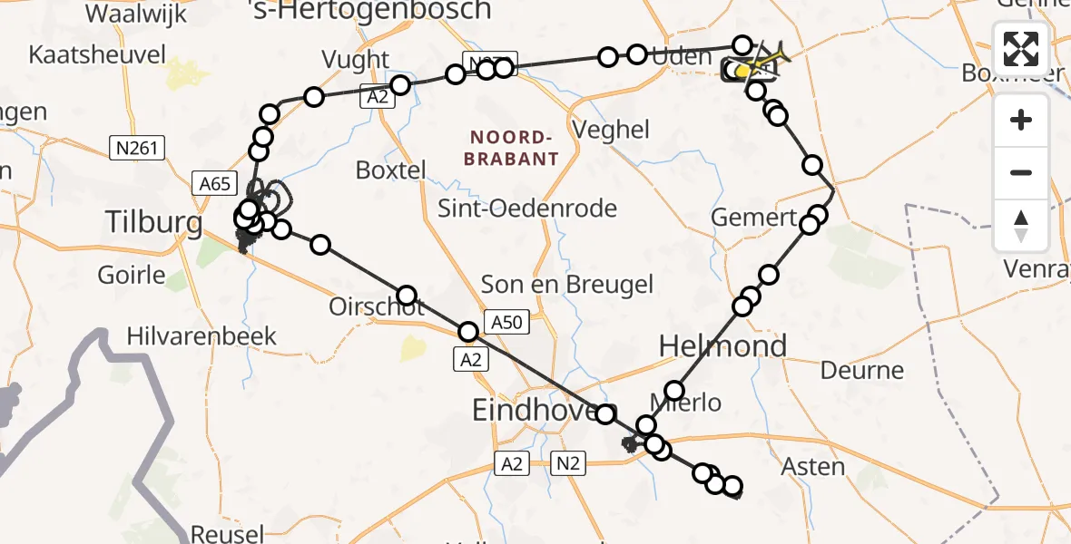 Routekaart van de vlucht: Politieheli naar Vliegbasis Volkel, Venstraat