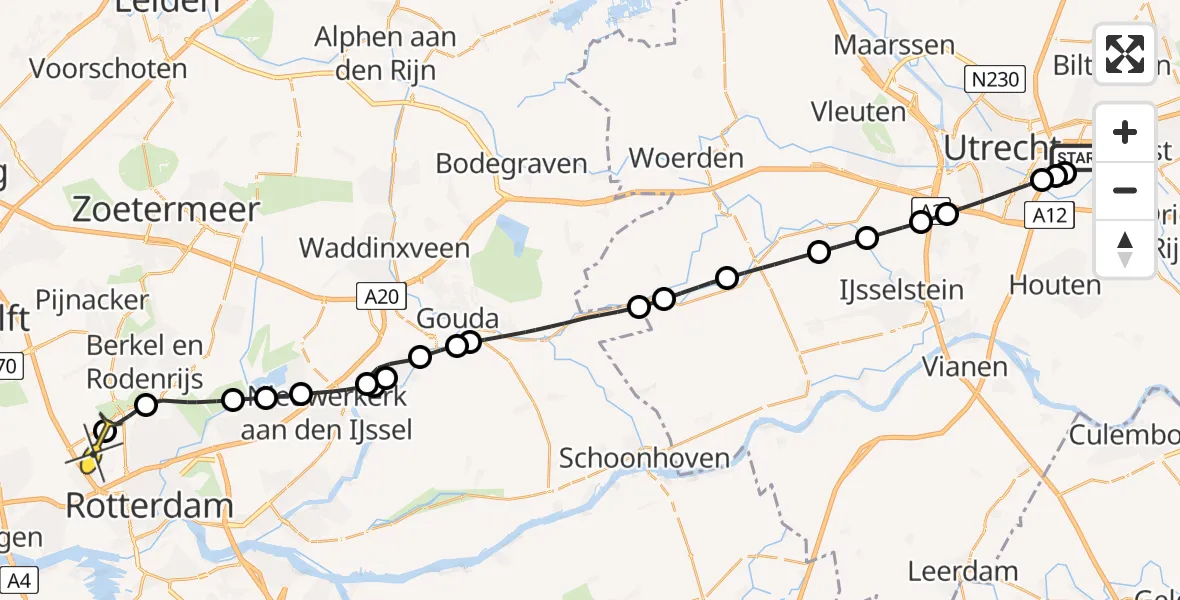 Routekaart van de vlucht: Lifeliner 2 naar Rotterdam The Hague Airport, Hoge Bospad