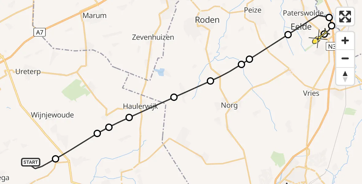 Routekaart van de vlucht: Lifeliner 4 naar Groningen Airport Eelde, Jelle Heidawei