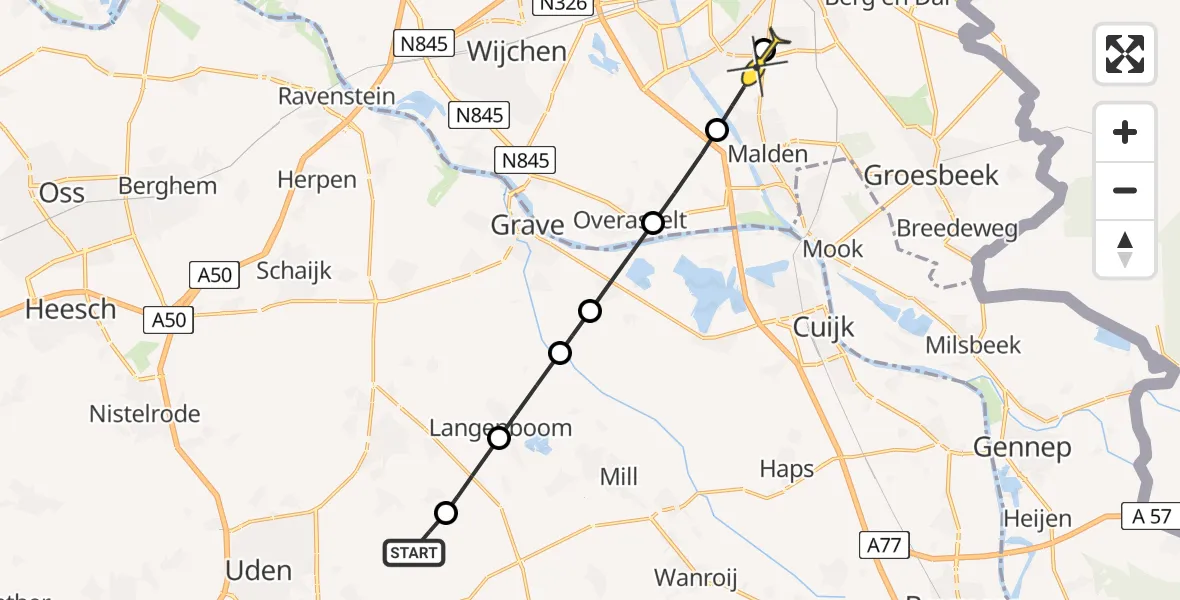 Routekaart van de vlucht: Lifeliner 3 naar Nijmegen, Trentsedijk