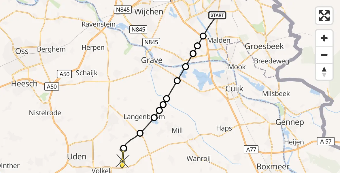 Routekaart van de vlucht: Lifeliner 3 naar Vliegbasis Volkel, Oprijlaan