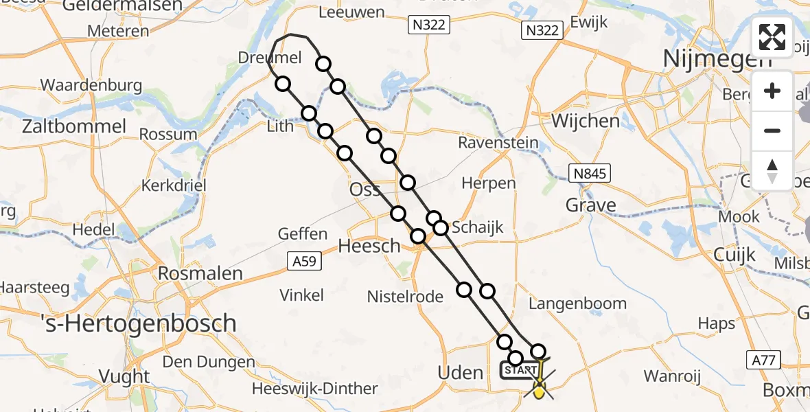 Routekaart van de vlucht: Lifeliner 3 naar Vliegbasis Volkel, Patersweg