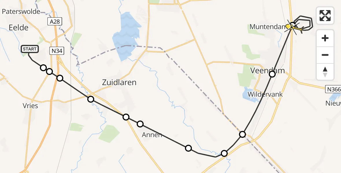 Routekaart van de vlucht: Lifeliner 4 naar Meeden, Hondstong