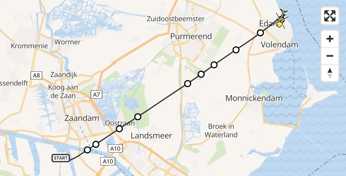 Routekaart van de vlucht: Lifeliner 1 naar Edam, Westhavenweg