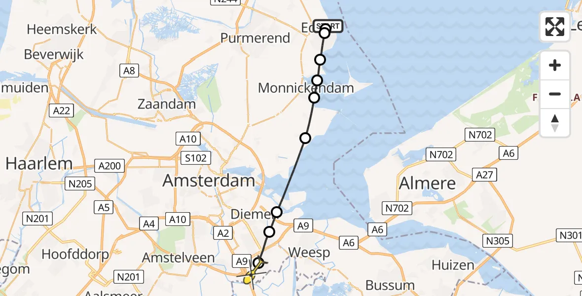 Routekaart van de vlucht: Lifeliner 1 naar Academisch Medisch Centrum (AMC), Boezelgracht