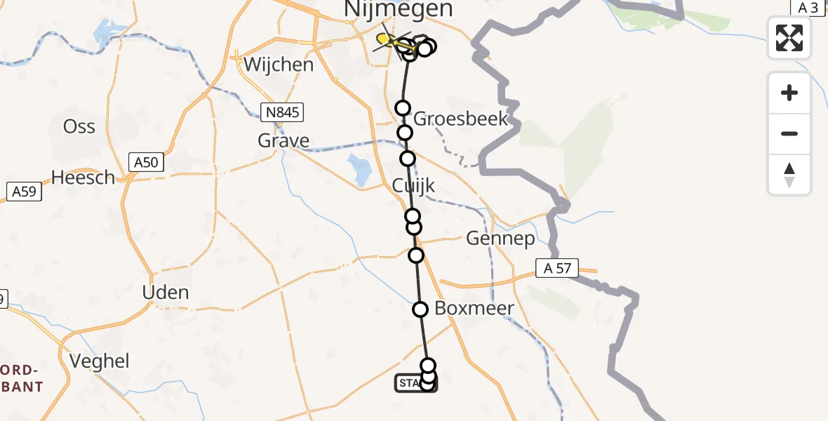 Routekaart van de vlucht: Lifeliner 3 naar Radboud Universitair Medisch Centrum, Striep