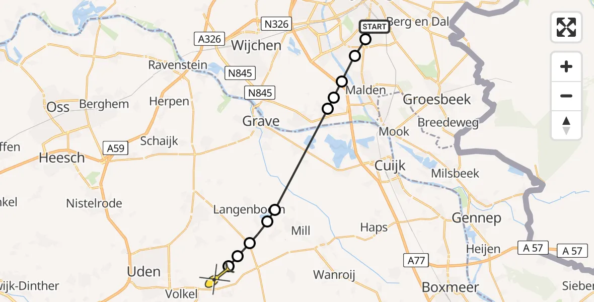 Routekaart van de vlucht: Lifeliner 3 naar Vliegbasis Volkel, Heiweg