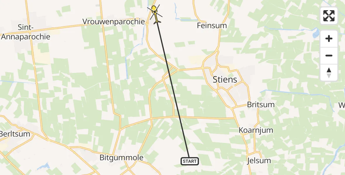 Routekaart van de vlucht: Ambulancehelikopter naar Alde Leie, Koekoekspaed