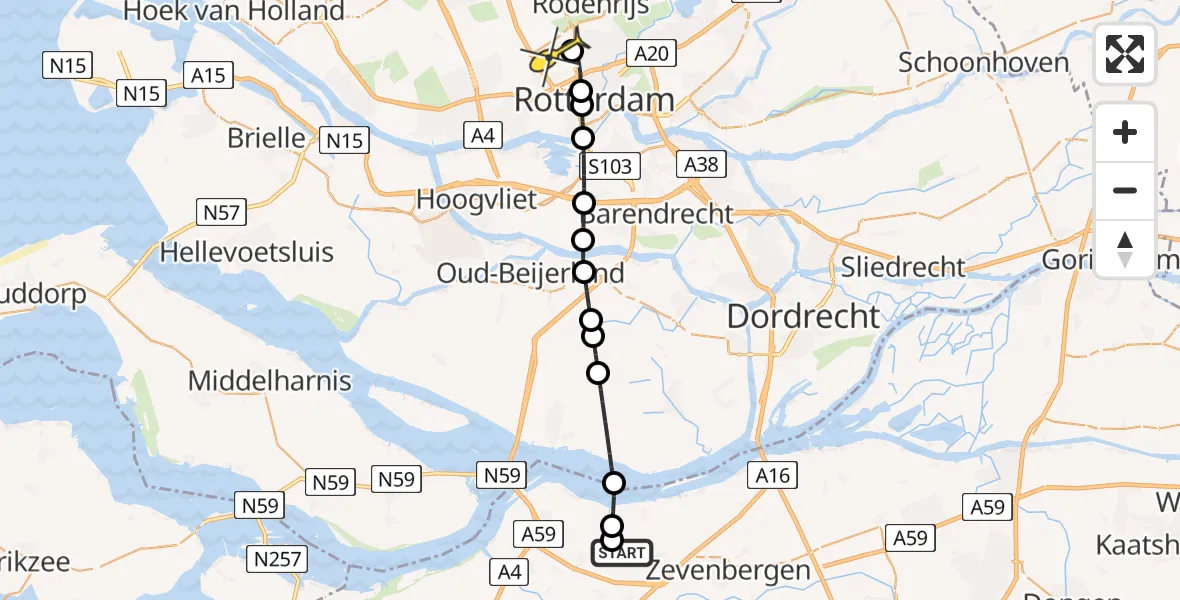 Routekaart van de vlucht: Lifeliner 2 naar Rotterdam The Hague Airport, Tonsedijk