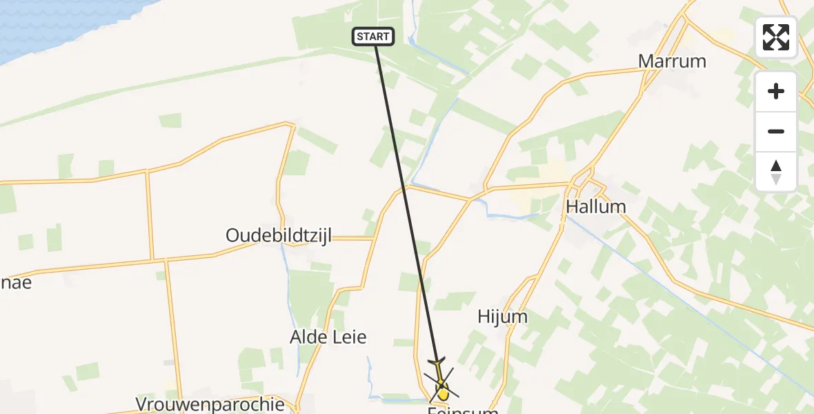 Routekaart van de vlucht: Ambulancehelikopter naar Feinsum, Iestdyk