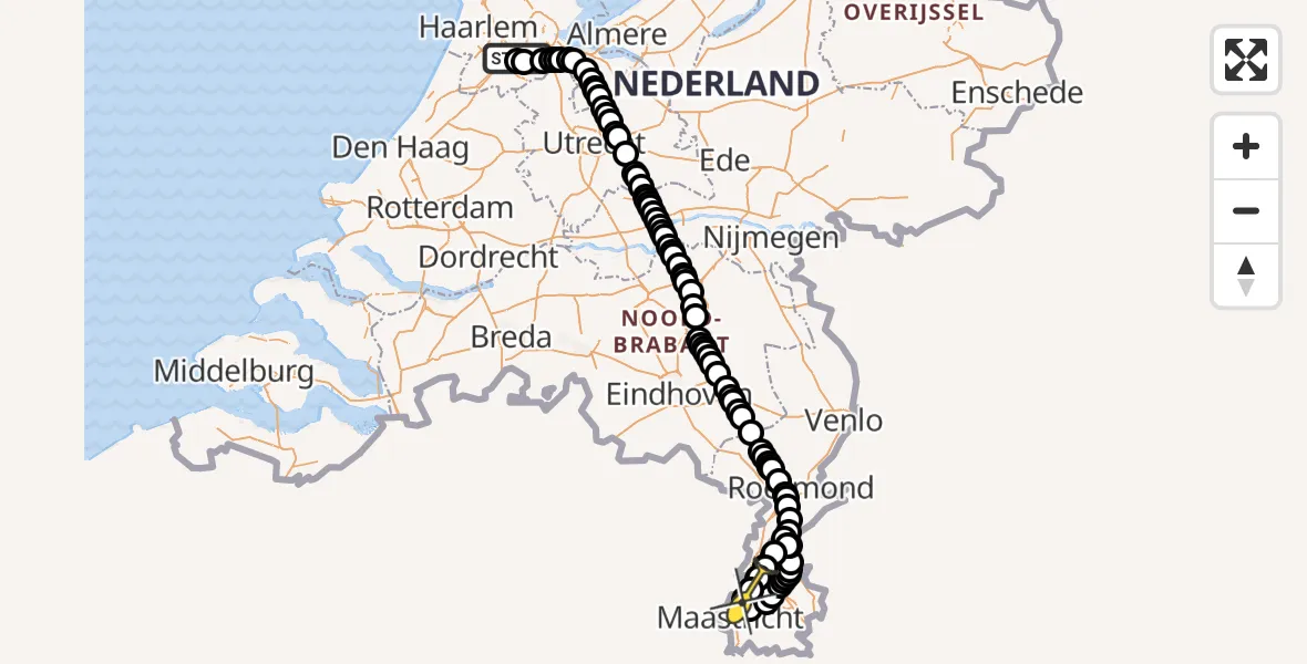 Routekaart van de vlucht: Politieheli naar Maastricht Aachen Airport, Zanderijstraat