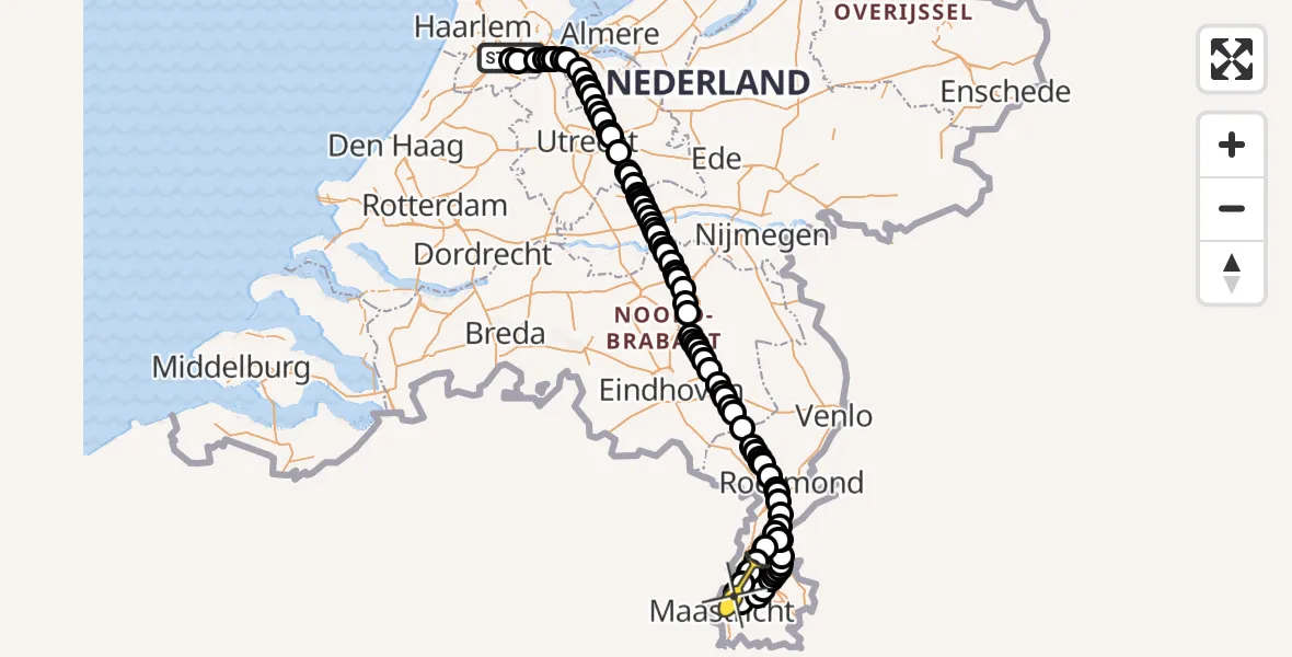 Routekaart van de vlucht: Politiehelikopter naar Maastricht Aachen Airport, Zanderijstraat