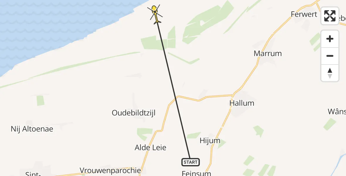 Routekaart van de vlucht: Ambulancehelikopter naar Marrum, Zeedijk
