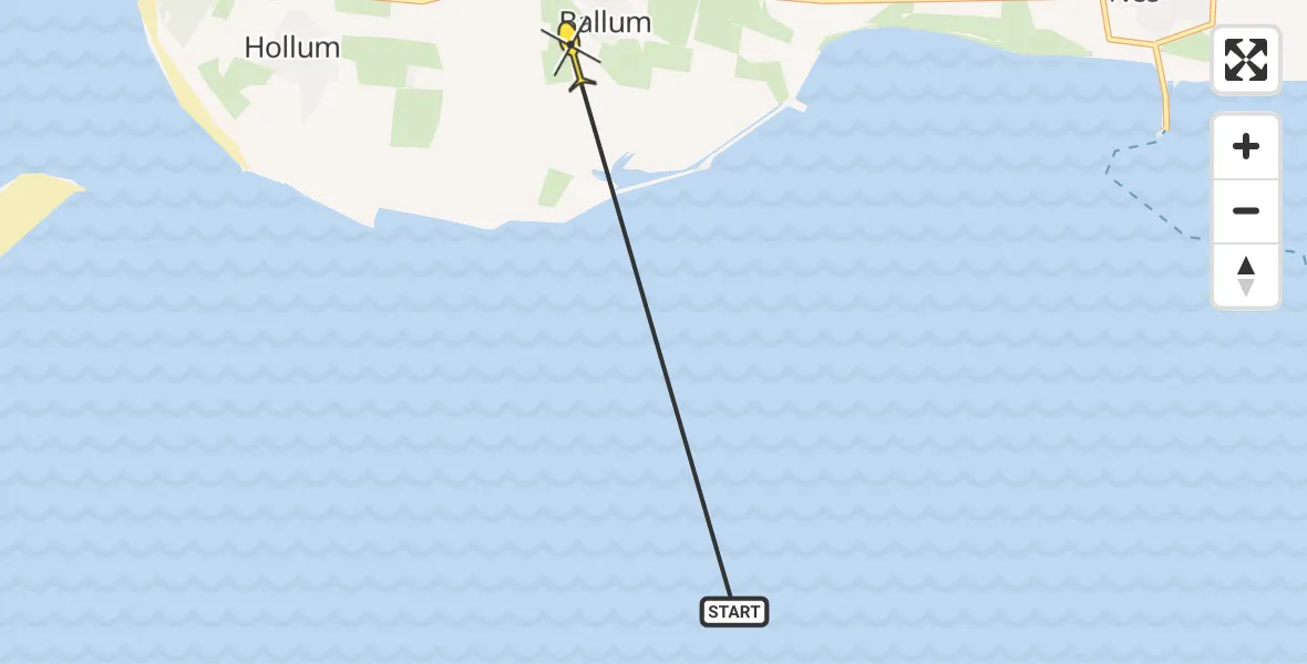 Routekaart van de vlucht: Ambulancehelikopter naar Ameland Airport Ballum, Looweg