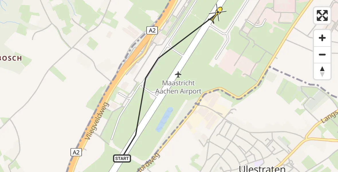 Routekaart van de vlucht: Politieheli naar Maastricht Aachen Airport, Luxemburglaan