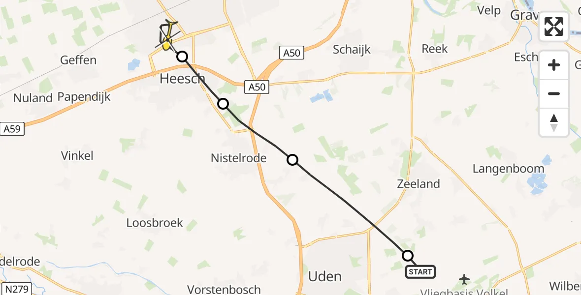 Routekaart van de vlucht: Lifeliner 3 naar Oss, Osseweg
