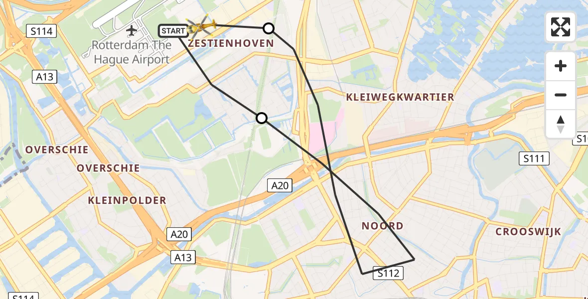 Vluchtroute Traumahelikopter Rotterdam The Hague Airport - Rotterdam The Hague Airport, 02 april 2024, 09:32