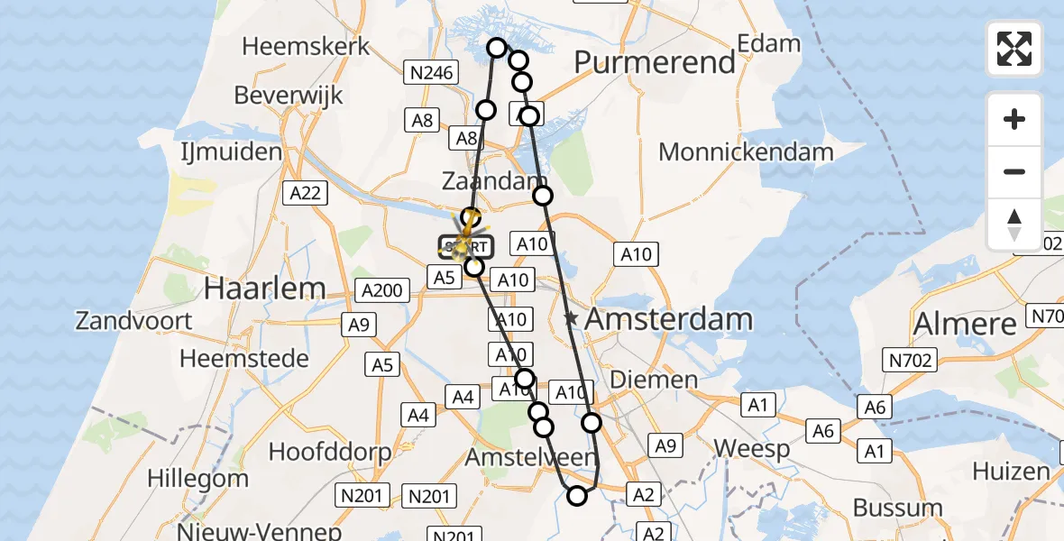 Routekaart van de vlucht: Lifeliner 1 naar Amsterdam Heliport, Sardiniëweg
