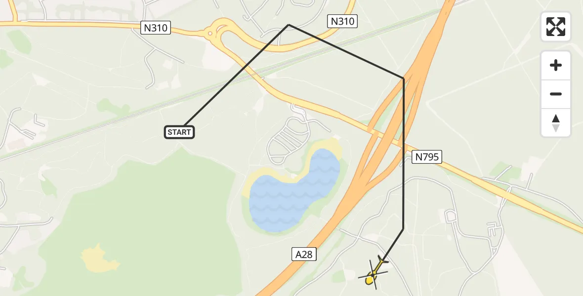 Routekaart van de vlucht: Politieheli naar Nunspeet, Van Petersom Ramringweg