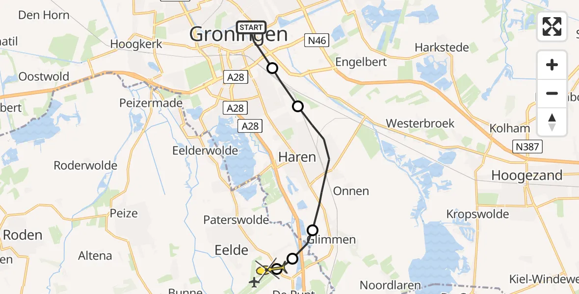 Routekaart van de vlucht: Lifeliner 4 naar Groningen Airport Eelde, Barkmolenstraat