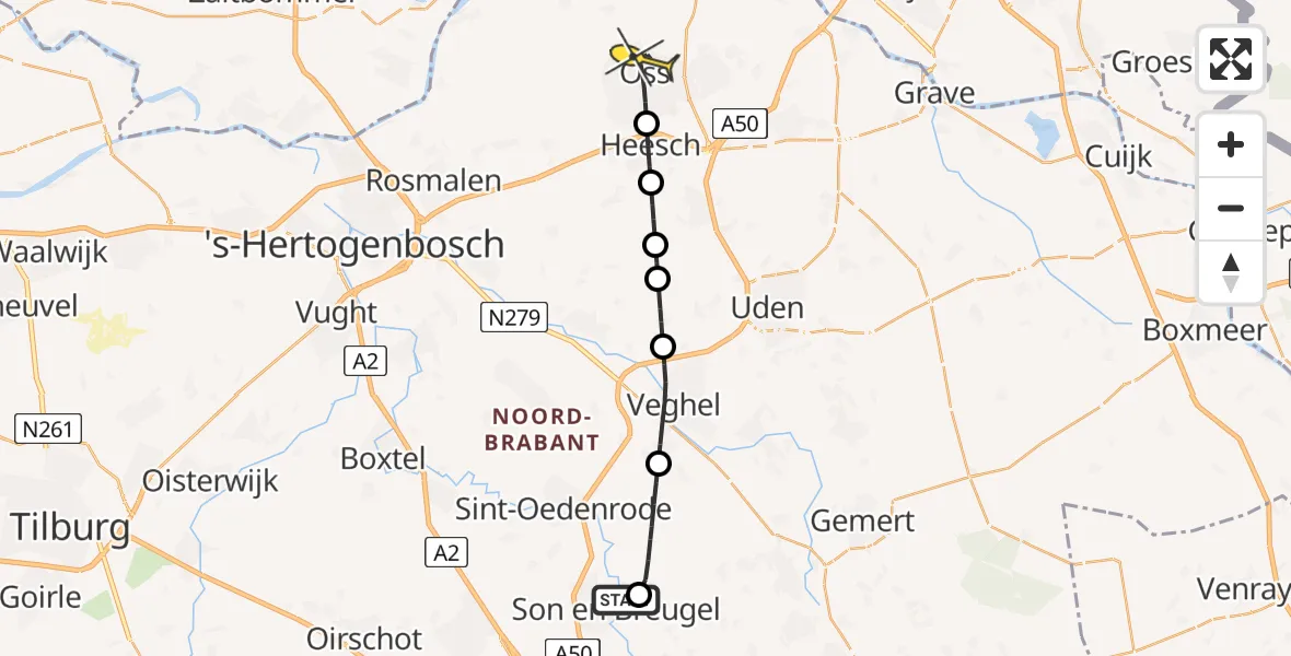 Routekaart van de vlucht: Lifeliner 3 naar Oss, Vossenbergweg