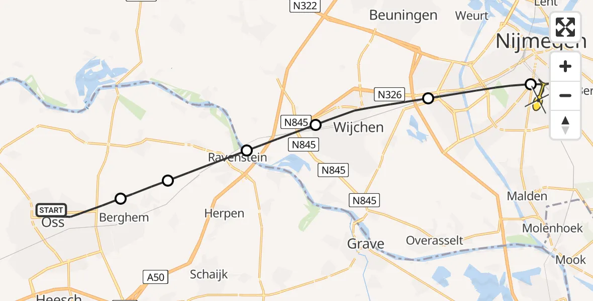 Routekaart van de vlucht: Lifeliner 3 naar Radboud Universitair Medisch Centrum, Pater Bleijsstraat