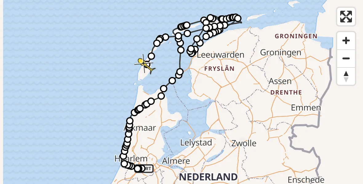 Routekaart van de vlucht: Politieheli naar Texel International Airport, Loevesteinse Randweg