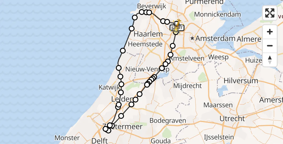 Vluchtroute Traumahelikopter van Amsterdam Heliport naar Amsterdam Heliport