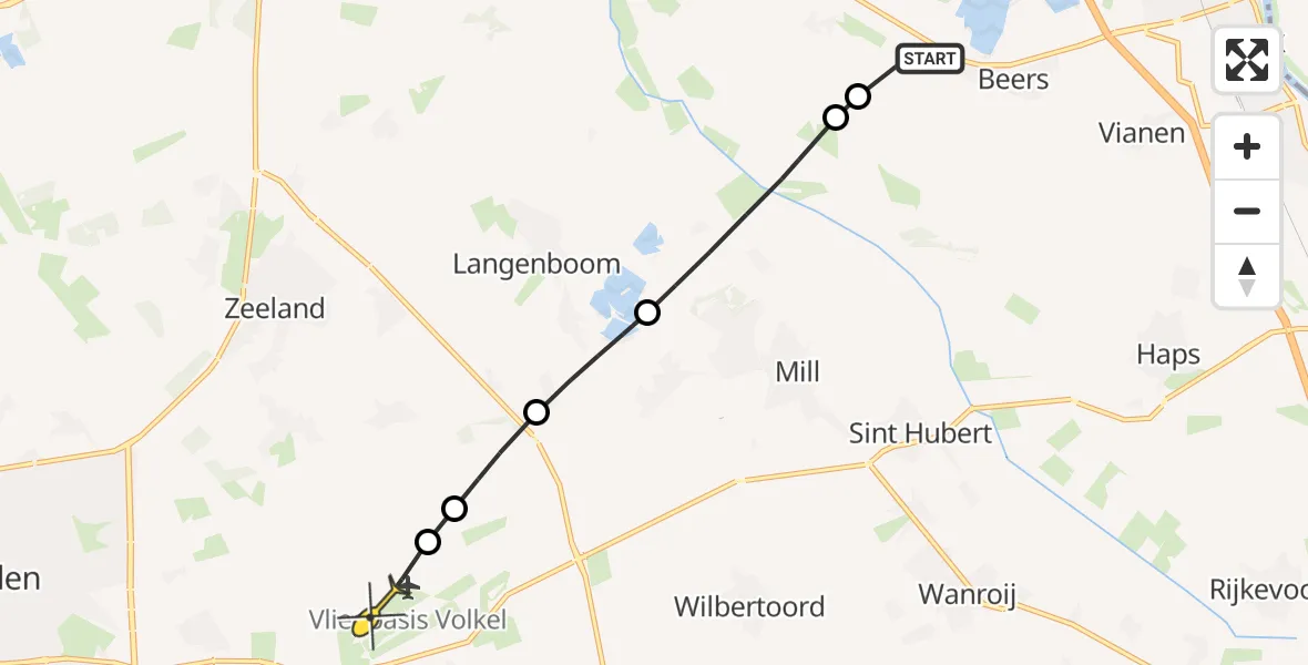 Routekaart van de vlucht: Lifeliner 2 naar Vliegbasis Volkel, Broekkant