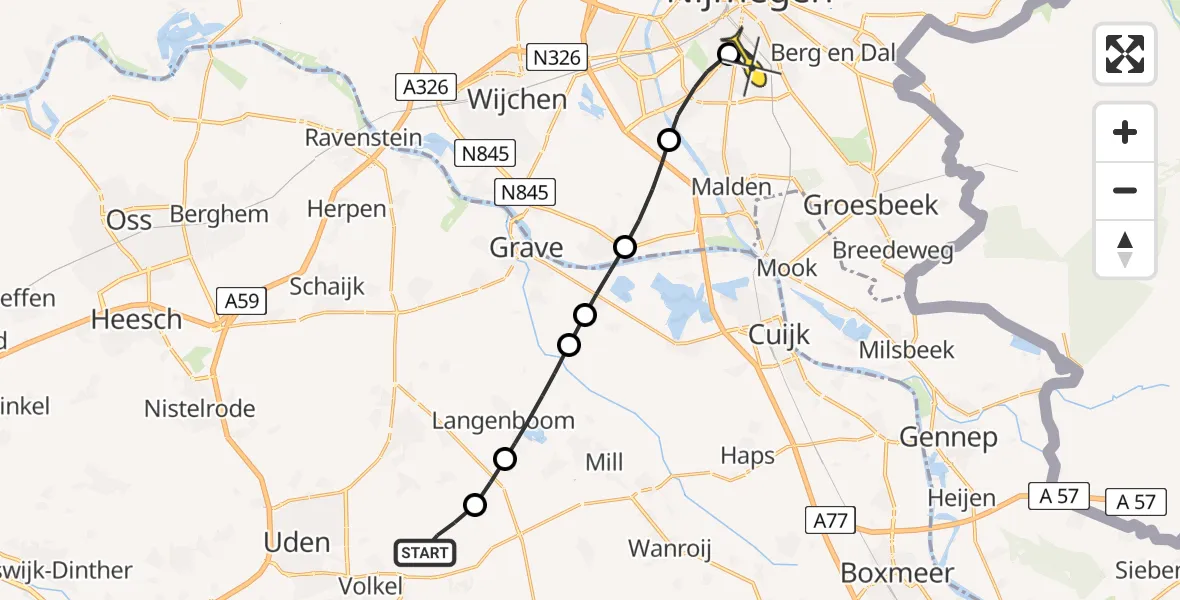 Routekaart van de vlucht: Lifeliner 2 naar Radboud Universitair Medisch Centrum, Zeelandsedijk