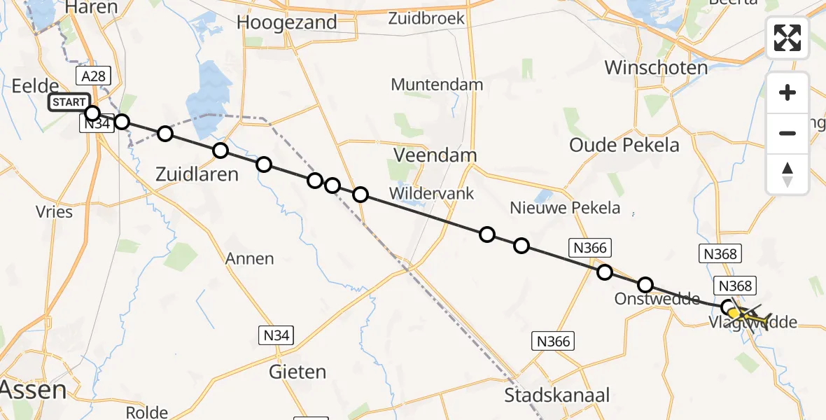 Routekaart van de vlucht: Lifeliner 4 naar Vlagtwedde, Kerkstraat