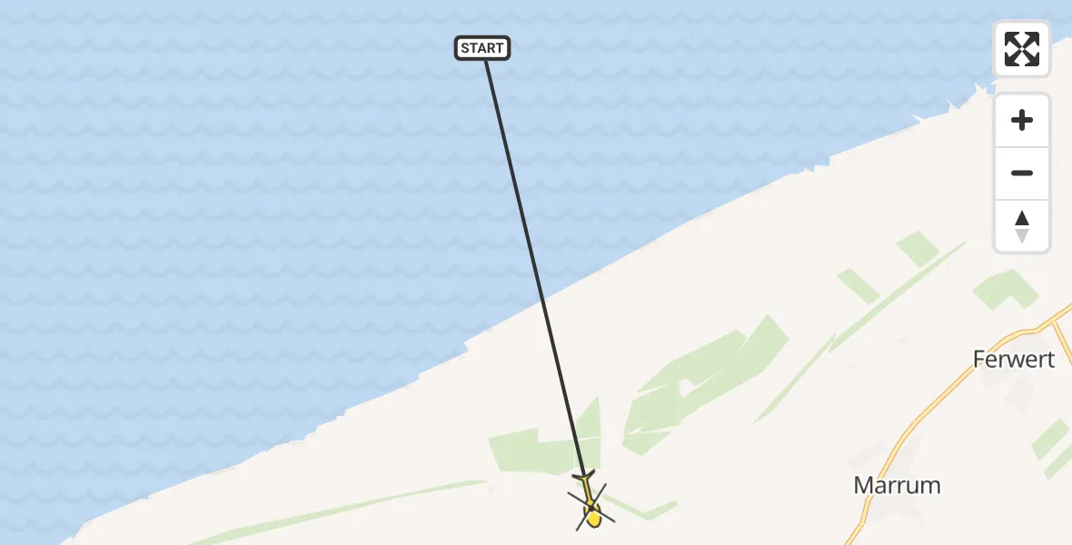 Routekaart van de vlucht: Ambulancehelikopter naar Hallum, Noorderleeg