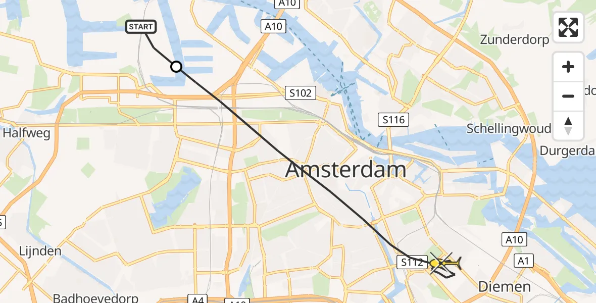 Routekaart van de vlucht: Lifeliner 1 naar Amsterdam, Suezhaven