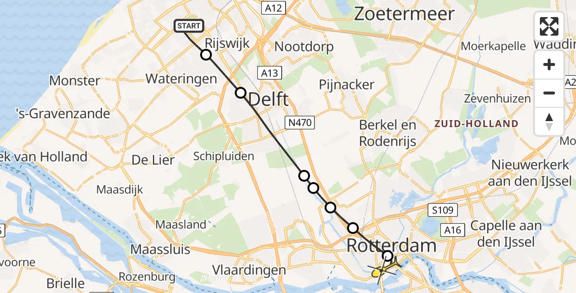 Routekaart van de vlucht: Lifeliner 2 naar Erasmus MC, Coevordenstraat