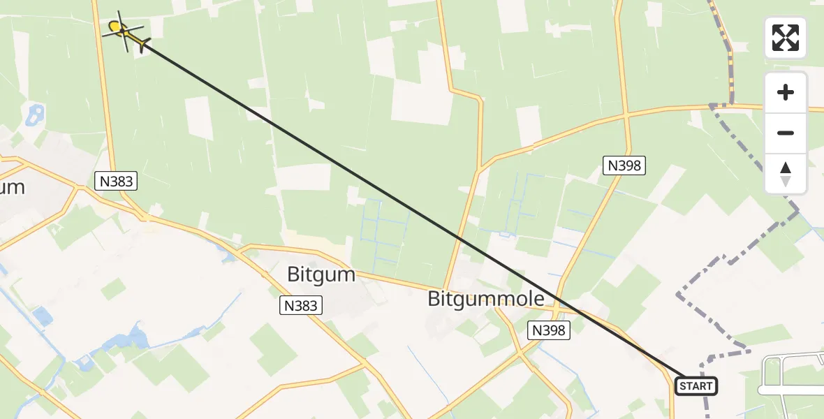 Routekaart van de vlucht: Ambulancehelikopter naar St.-Annaparochie, Súdhoekstermiddelweg