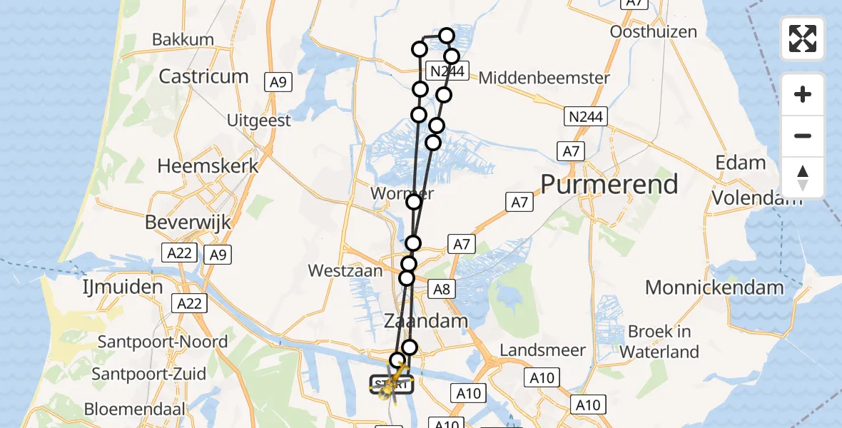 Vluchtroute Traumahelikopter van Amsterdam Heliport naar Amsterdam Heliport