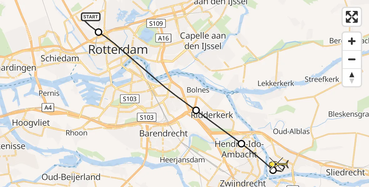 Routekaart van de vlucht: Lifeliner 2 naar Papendrecht, Hertenheuvel