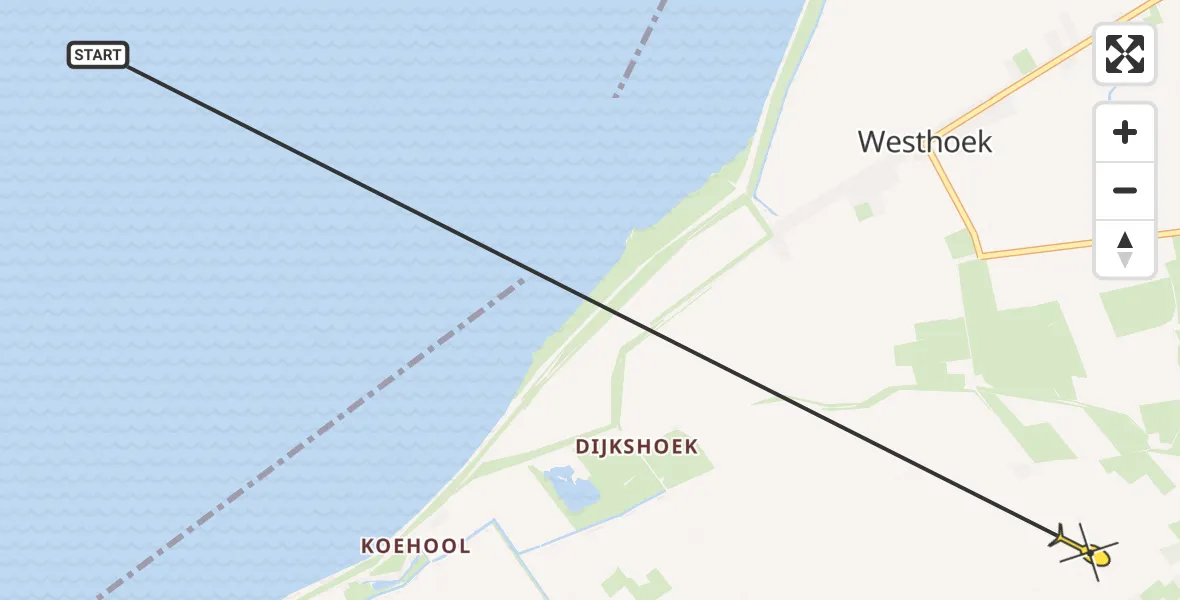 Routekaart van de vlucht: Ambulancehelikopter naar Minnertsga, Lange Dyk