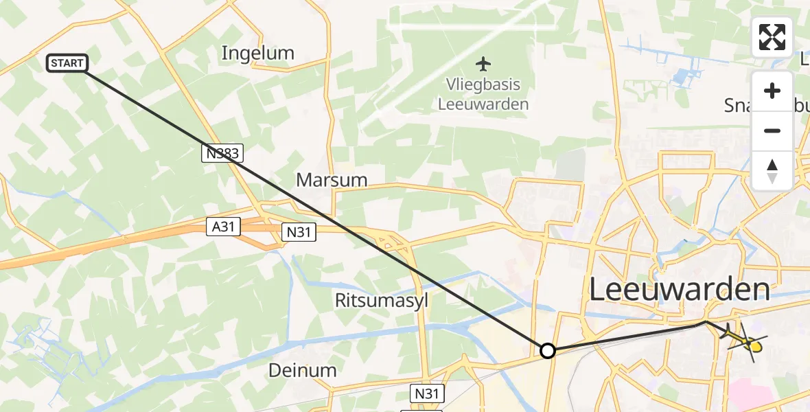 Routekaart van de vlucht: Ambulanceheli naar Leeuwarden, Fahrenheitweg