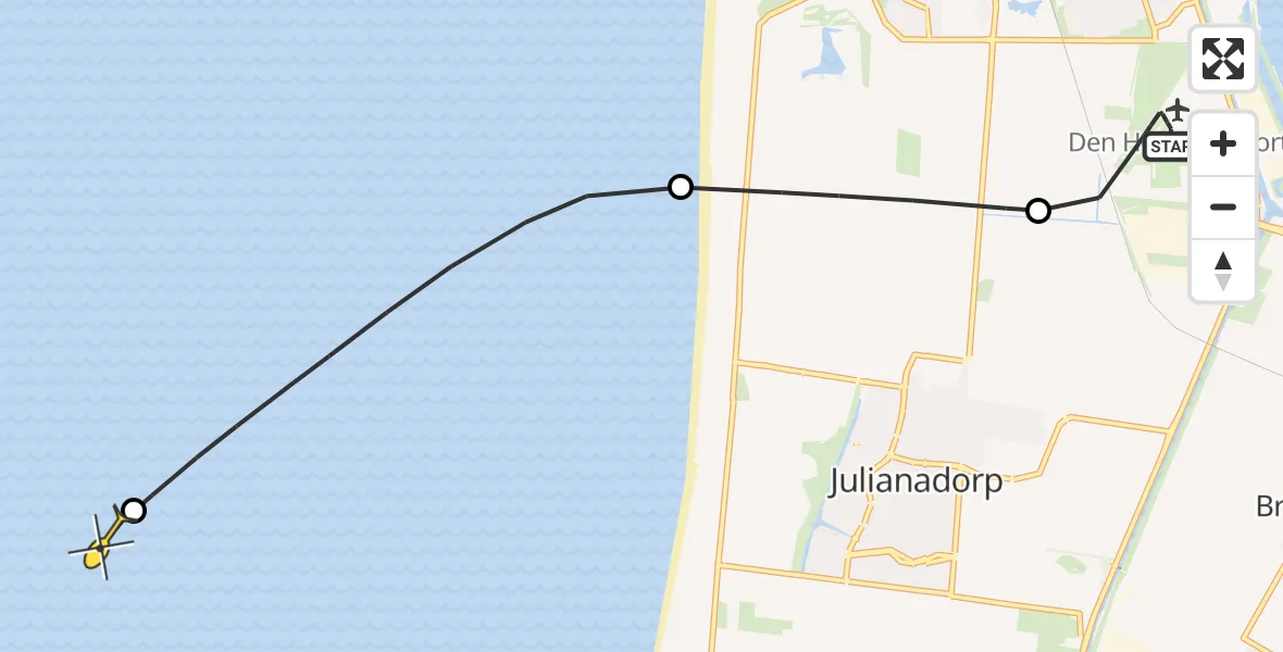 Routekaart van de vlucht: Kustwachthelikopter naar Kortevliet