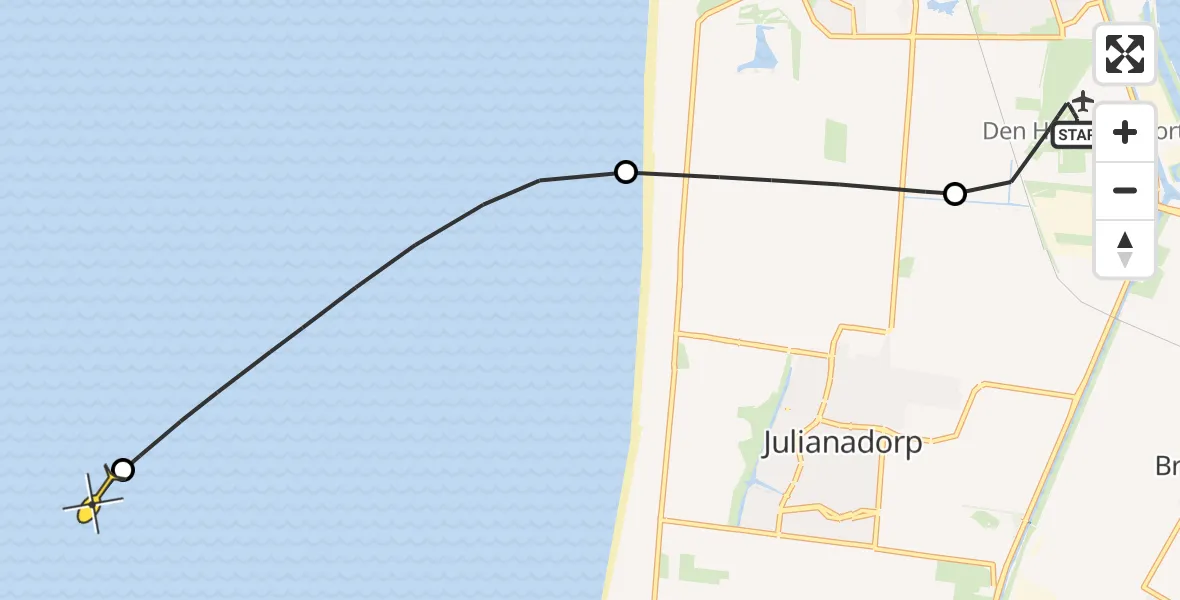 Vluchtroute Kustwachthelikopter van Vliegveld De Kooy naar 