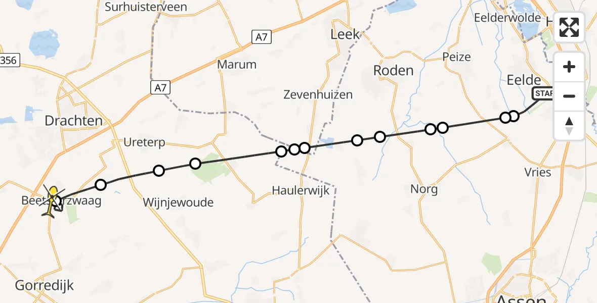 Routekaart van de vlucht: Lifeliner 4 naar Beetsterzwaag, Lugtenbergerweg